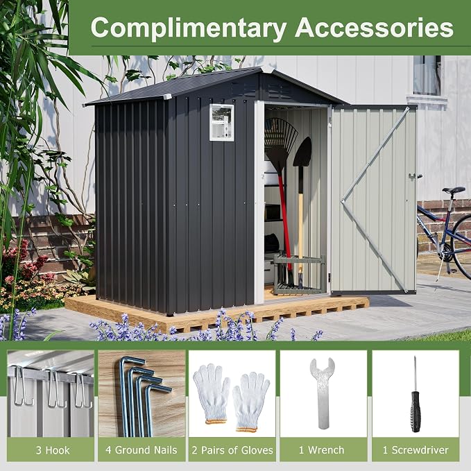 Outdoor Storage Shed, 6 X 4ft Metal Galvanized Steel Garden Shed - Image 5