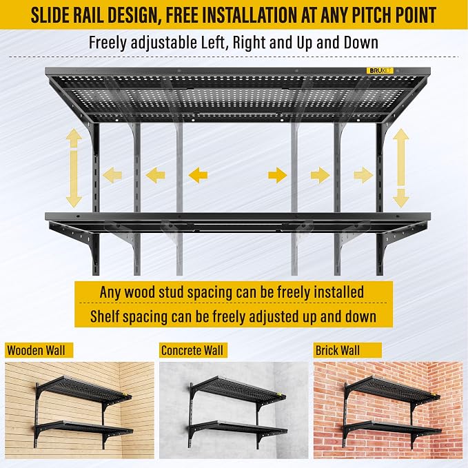 2 Tier 1.3x3ft Garage Shelving Wall Mounted, 400 lbs Load Capacity, 15.6x36inch - Image 7