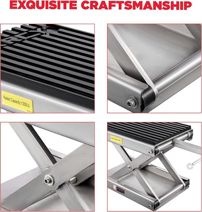 CXRCY 1200 LBS Motorcycle Lift Scissor Jack Stainless Steel Finish Upgraded - Image 8