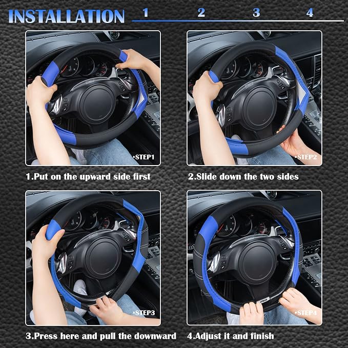 CAR PASS Line Rider Microfiber Leather Sporty Steering Wheel Cover Universal - Image 5