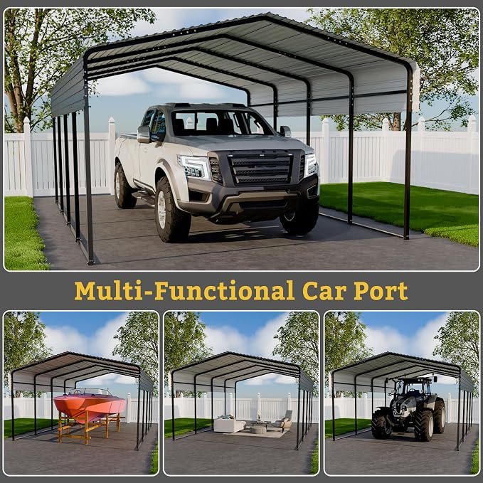 Metal Carport 10 * 15 FT with Enhanced Base Heavy Duty Garage with Galvanized - Image 7