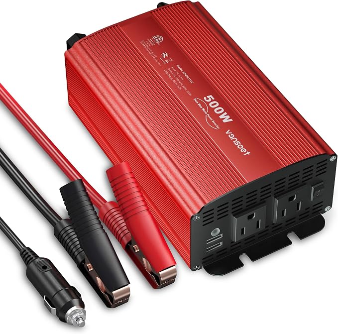 500W Pure Sine Wave Power Inverter, DC 12V to 110V AC Car Plug Inverter Adapter by vansoet