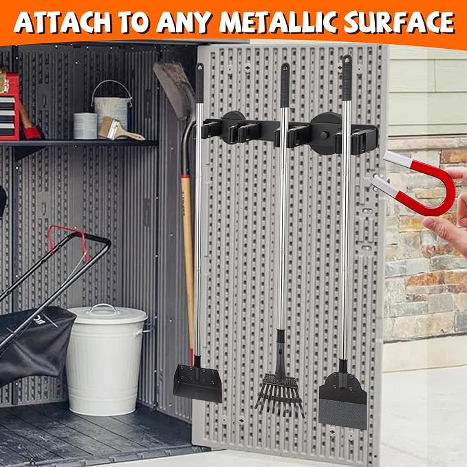 Magnetic Broom Holder Rack, Strong Magnetic Mount Mop Holder 4 Racks - Image 5