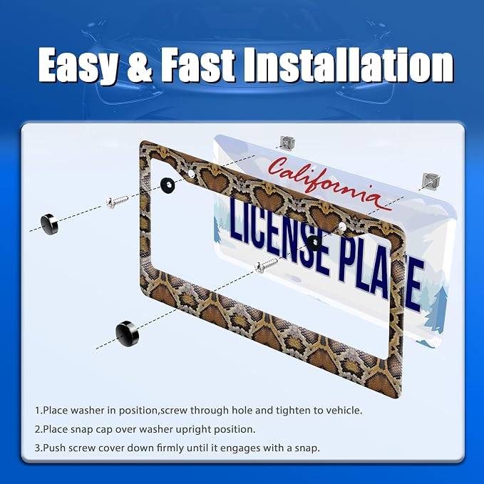 Snake Printed License Plate Frame Animal Skin Texture License Plate Stainless - Image 3