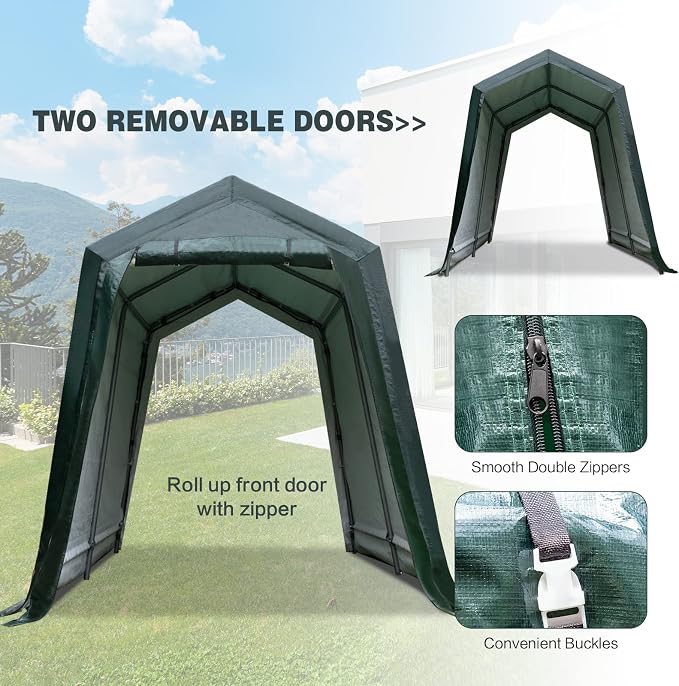ERGOMASTER 7 Ft x 12 Ft Outdoor Carport Patio Storage Shelter Metal Frame and - Image 4
