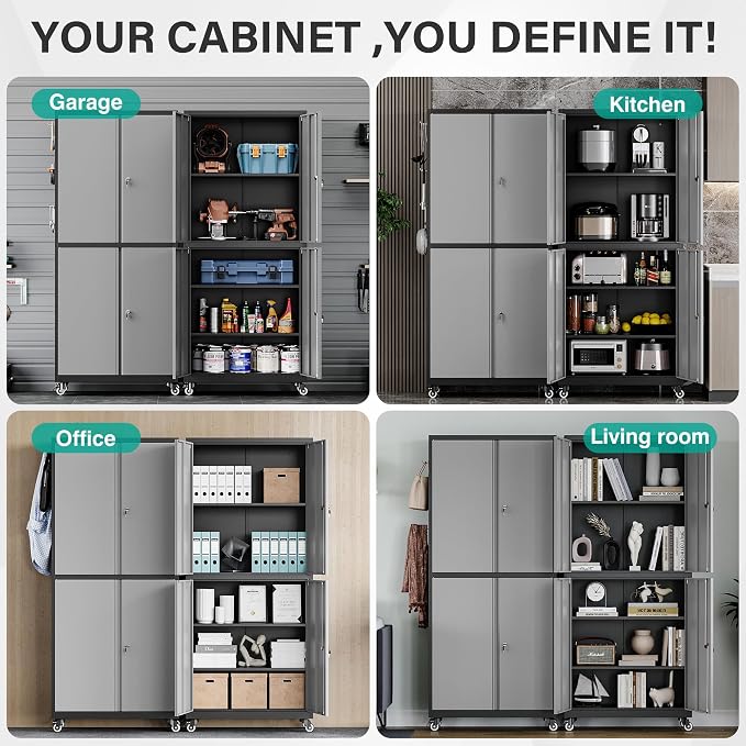 Metal Storage Cabinet with Wheels, Rolling Garage Storage Cabinet with Lock - Image 6