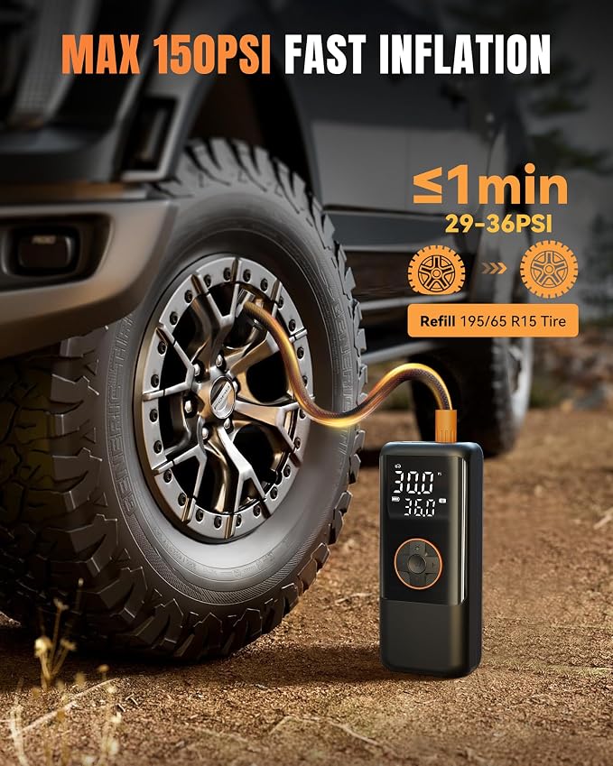 Tire Inflator Portable Air Compressor, 150PSI Air Compressor - Image 2