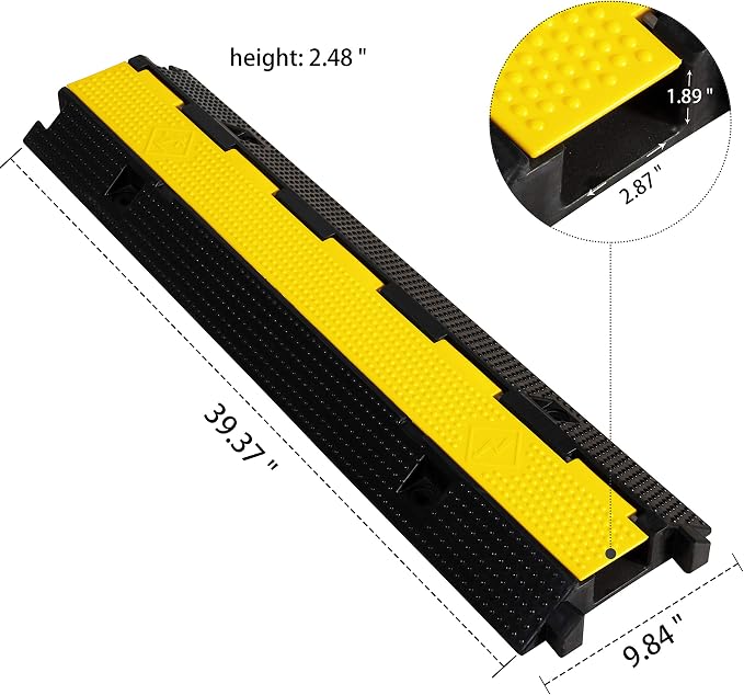 2 Pack Rubber Cable Ramp Hose Cable Protector Ramp 1 Channel 22000Lbs Load - Image 2