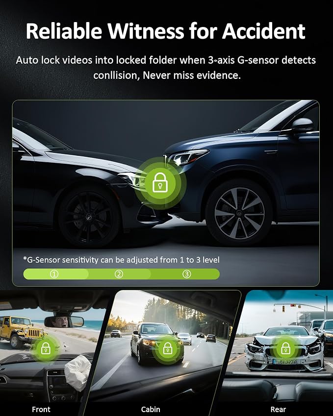 4K 3 Channel Dash Cam Front Rear Inside，STARVIS Sensor, 5GHz WiFi, 64GB Card - Image 7