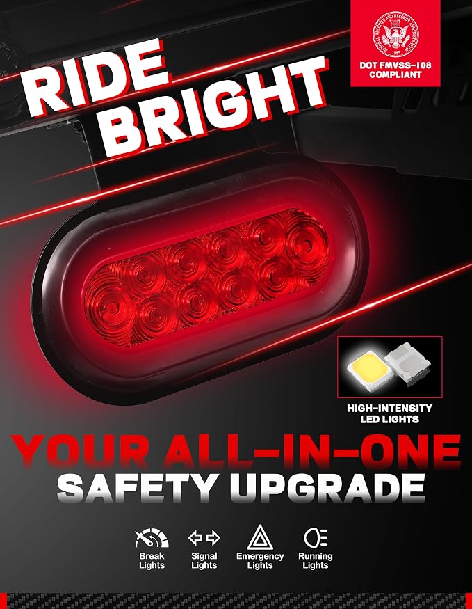 Young Bike Rack Brake Light & Plate Kit, 6 Inch 10LEDs Oval Red LED Tail Light - Image 3
