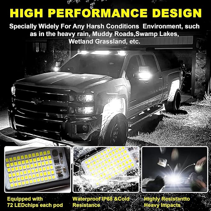 Nicoko 8 Pods 6000K pure White Rock lights Aluminum 9-30V Underglow Lights IP68 - Image 3