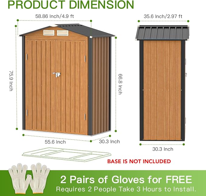 Outdoor Storage Shed, 5x3 Ft Metal Steel Tiny House - Image 3