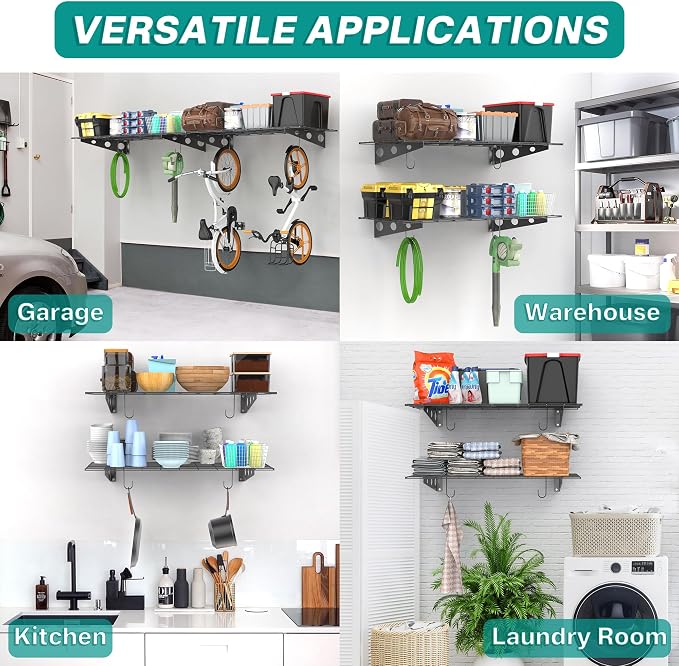 EVERHANGER Wall Mounted Garage Wall Shelves, 2 x 4 ft Metal Storage Shelves - Image 7
