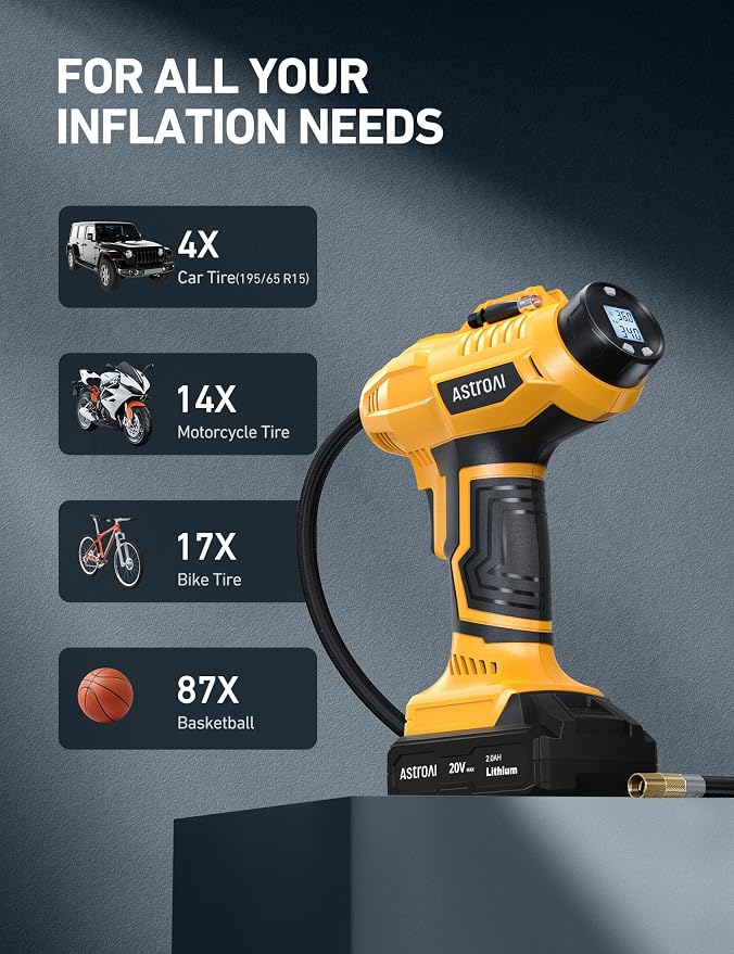 AstroAI Cordless Tire Inflator Air Compressor 20V Rechargeable Battery Powered - Image 7