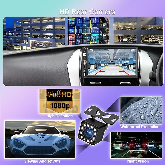 7” Wireless Apple CarPlay Double Din Car Stereo, FM Car Radio, IPS Touchscreen - Image 8