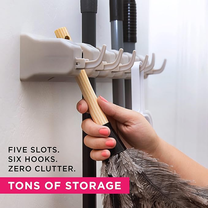 Berry Ave Broom Holder & Wall Mount Garden Tool Organizer- Kitchen, Garage & - Image 3