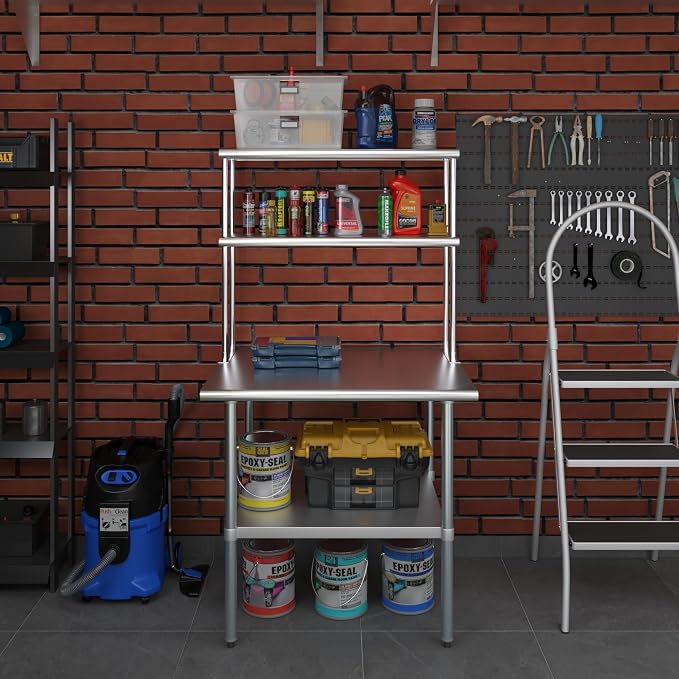 AmGood Stainless Steel Work Table Double Tier Overshelf 30" x 36" Work Table + - Image 7
