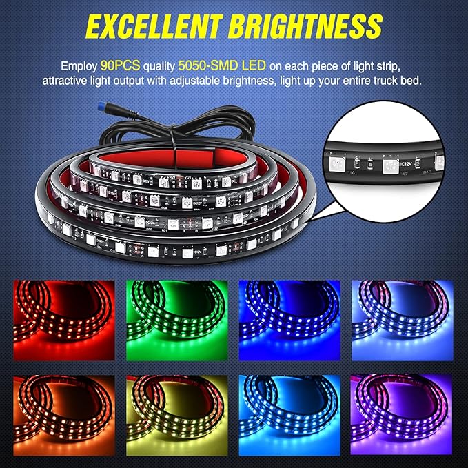 Nilight 3PCS 60 Inch RGB Truck Bed Light Strip Kit 270 LED Neon Accent Lights - Image 2