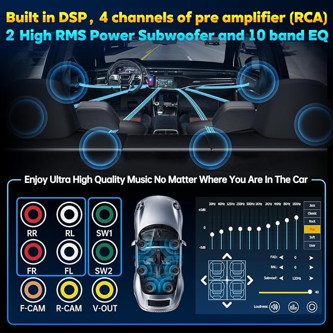 PLZ 7" Wireless Double Din Car Stereo Apple Carplay Radio Screen - Image 4