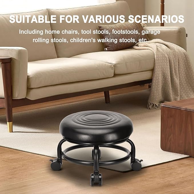Low Height Rolling Stool Low Roller Stool PU Leather Comfortable Chair - Image 5