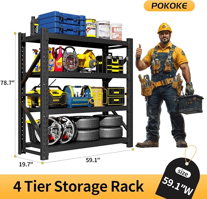 Garage Shelving Unit, 4 Tier Heavy Duty Racks, Easy Assembly, Metal Racks - Image 2