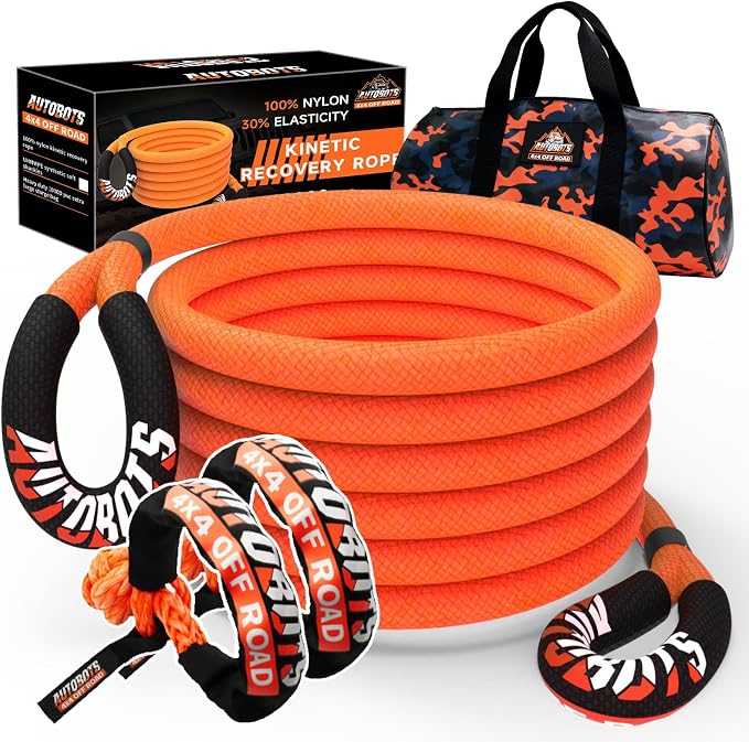 AUTOBOTS Kinetic Recovery Rope 1" x 20'+2 Soft Shackles，Heavy Duty Tow Rope Tow by AUTOBOTS