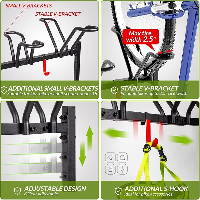 5 Bikes Floor Stand, Adjustable Bicycle Parking Rack - Image 3