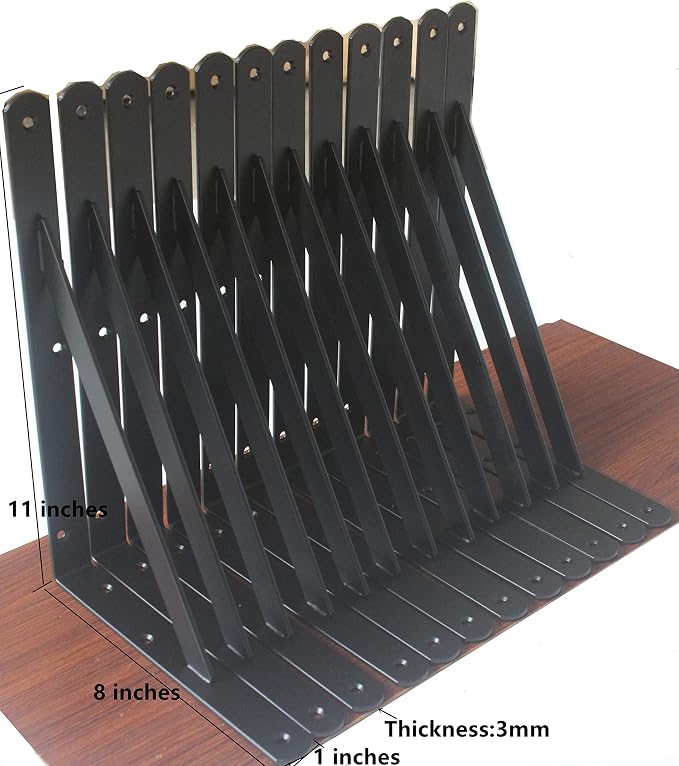 4 Pack L11 x H 8" Black Heavy Duty Shelf Brackets - Image 2