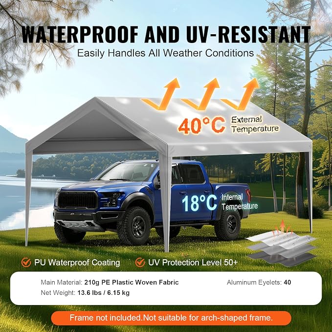 VEVOR Carport Replacement Canopy Cover 10 x 20 ft, Garage Top Tent Shelter Tarp - Image 3
