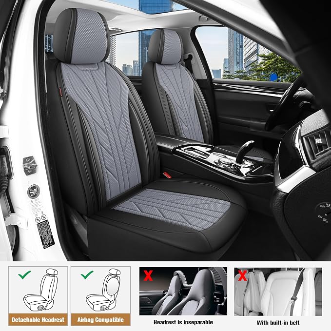 CAROMOP Luxury Faux Leather&Fabric Car Seat Covers 2 Front Seats - Image 2