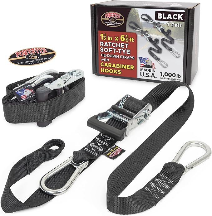 PowerTye 1.5in x 6.5ft Heavy Duty Ratchet Tie-Down Straps by PowerTyeMFG