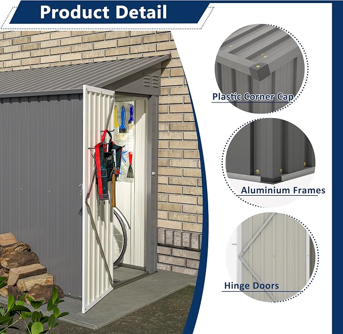 Shed Lean to Storage Shed, Outdoor 4' x 8' Metal Wall Side Storage Sheds & - Image 8