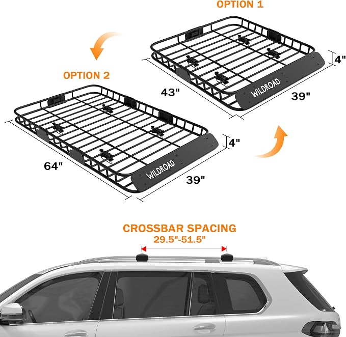 WILDROAD Roof Rack Cargo Basket, Upgraded 4” Fence Car Roof Basket - Image 6