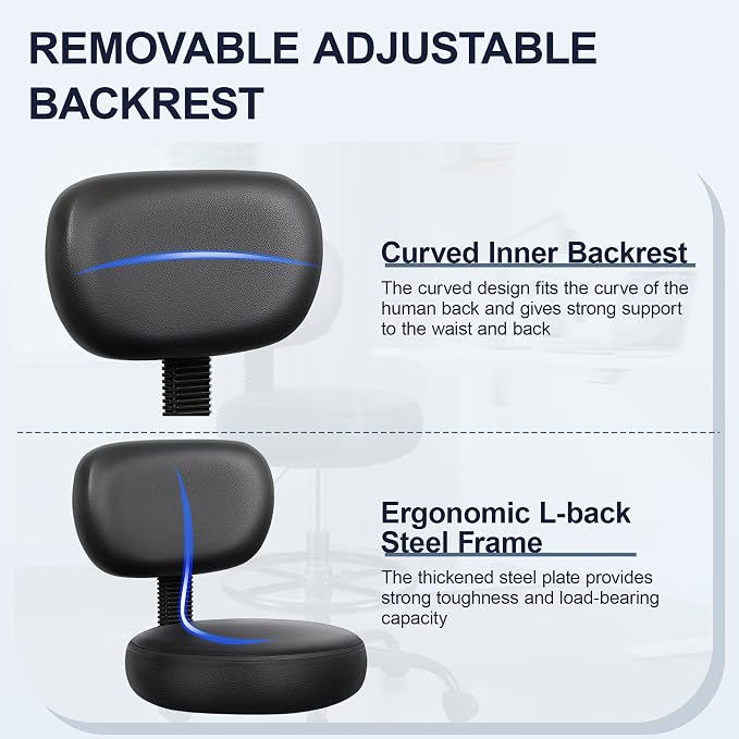 Drafting Chair with Backrest – Adjustable Foot Rest Rolling Stool with Wheels - Image 6
