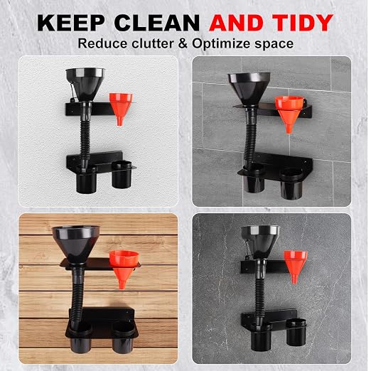 Oil Dual Funnel Holder Storage Rack Includes 2 Plastic Removable Drip Cups - Image 7