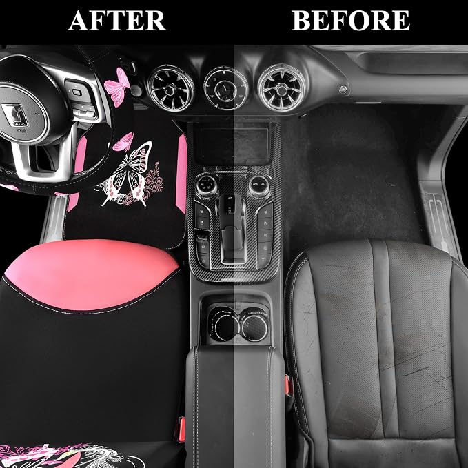CAR PASS Pink Leather & Gaberdine Butterfly Car Seat Covers Full Set - Image 7