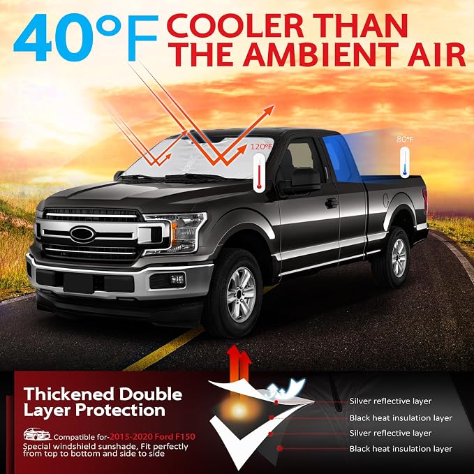 KAYZT Windshield Sun Shade for F150 2015-2020 Foldable Sunshade Front Window - Image 2