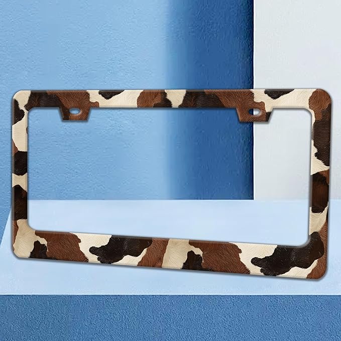 Cow Print Texture License Plate Frame Animal Skin Spots License Plate Holders - Image 2