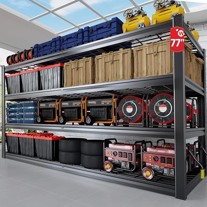 77" W Storage Shelves Heavy Duty Garage Shelving 4 Tier Metal Shelving Unit - Image 2