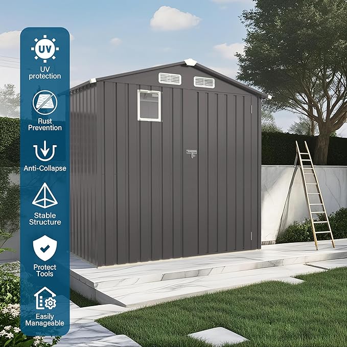 6 x 4 FT Outdoor Storage Metal Shed, Bike Garden Tool Shed - Image 7