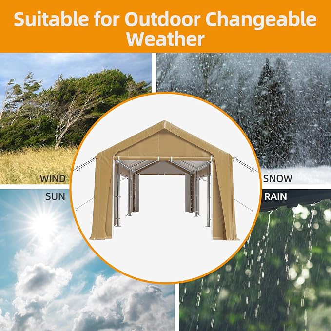 12x20ft Heavy Duty Carport Outdoor Canopy Portable Garage - Image 5