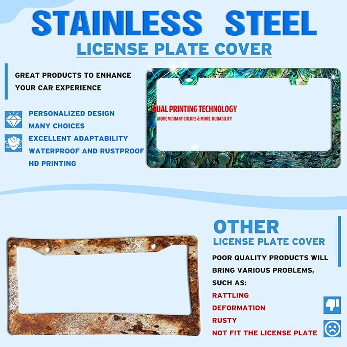 Faux Abalone License Plate Frame Funny Stainless Steel License Plate Holder - Image 2