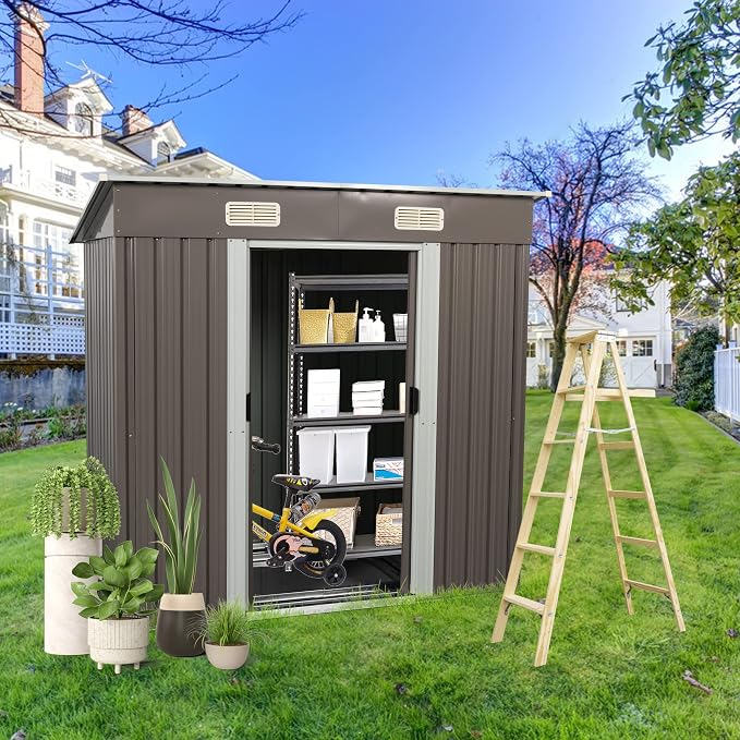 6 x 4 FT Outdoor Storage Shed, Metal Anti-Corrosion Utility Tool House - Image 2