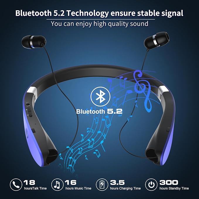 AMORNO Foldable Bluetooth Headphones Wireless Neckband Headset - Image 3