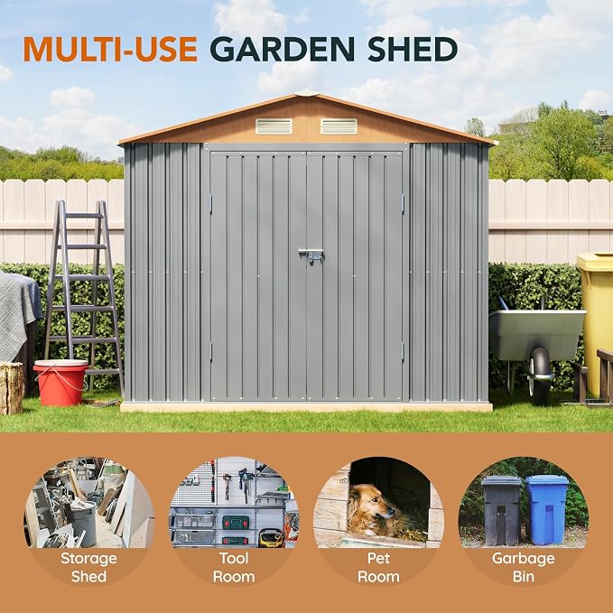 8x6FT Metal Shed & Outdoor Storage Shed, Steel Tool Multi-Used Shed - Image 5