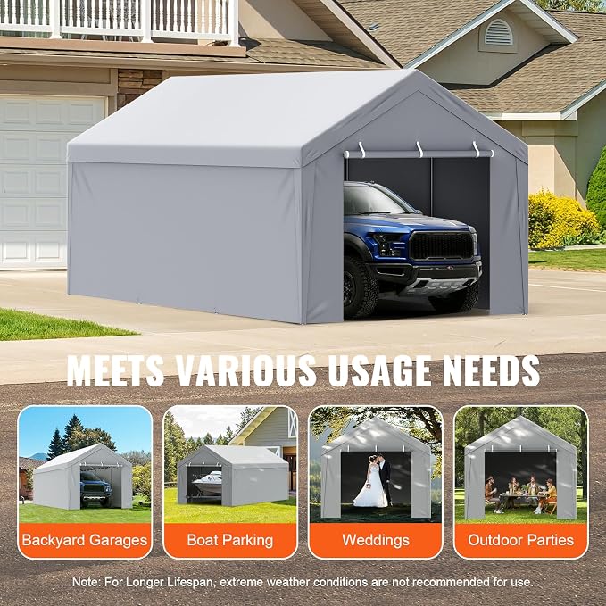 VEVOR Carport Replacement Canopy Cover Top + Side Wall 13 x 20 ft, Garage Tent - Image 7