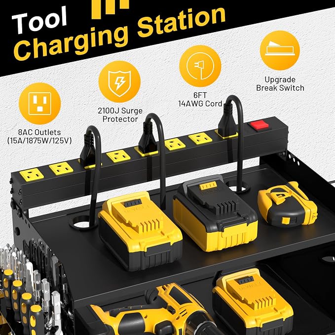 Heavy Duty Wall-Mounted Tool Organizer&Power Charging Station, Modular Garage - Image 3