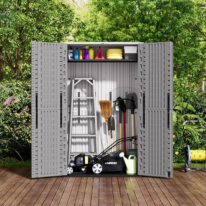 ZZM 67 Cuft Vertical Outdoor Storage Shed Diamond Texture Resin Outdoor Cabinet - Image 3