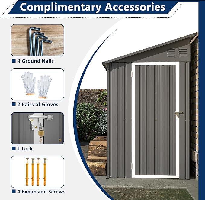 Shed Lean to Storage Shed, Outdoor 4' x 8' Metal Wall Side Storage Sheds & - Image 5