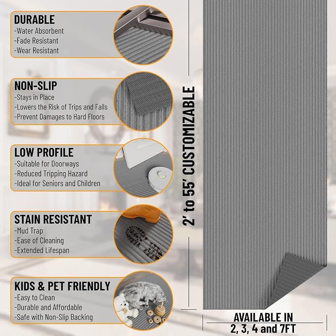 Ottomanson 6'6" x 12' Mud Mat Area Rug Scraper Carpet - Image 3
